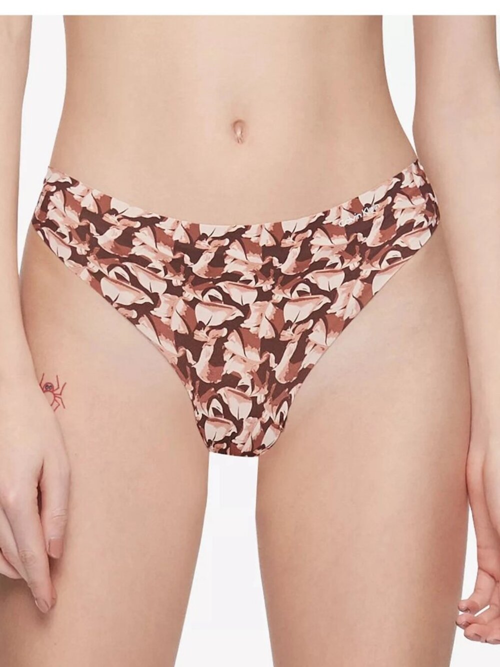 Calvin Klein Women's Invisibles Thong Panty Underwear, Left Behind Brown Multi